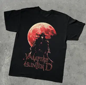 90'S VAMPIRE HUNTER D T-Shirt, Movie Anime Shirts, Crew Neck Casual Merch, Vintage Graphic Tees, Unisex Gothic Grunge Y2k Emo Scene Amity Affliction Style Clothes Gifts For Men Women Streetwear Menswear Womenswear