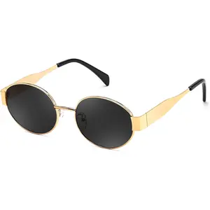 FEISEDY Trendy Retro Oval Sunglasses for Women Men Small Metal Frame Sun Glasses UV400 Shades B0124