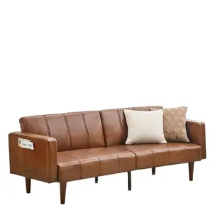 75 Inch Premium PU Leather Mid Century Modern Sofa Bed Comfortable Loveseat Recliner with Adjustable Backrest Practical Side Pockets Easy Assembly Space Saving Home Furniture for Living Room Guest Room