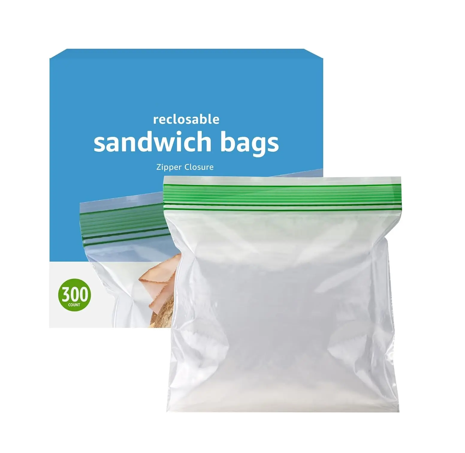 Resealable Double-Zipper Sandwich Storage Bags, Kitchen Food Storage Containers, 300 Count