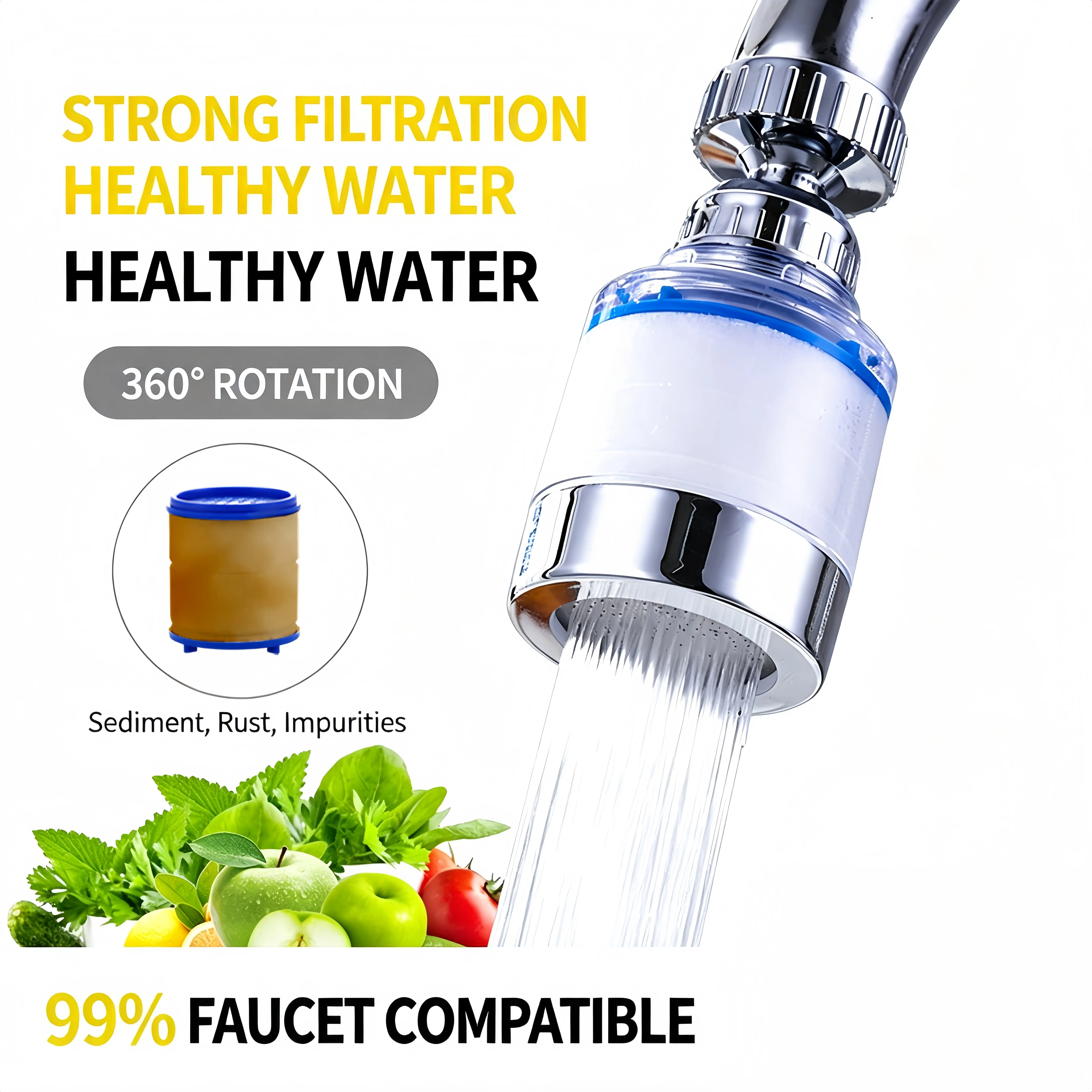 [Back to School]1 pc, 360° Rotating Faucet Aerator Filter, 6‑Layer Effective Filtration, Splash‑Free Design, Easy Installation, for Kitchen Sink, Fruit Vegetable Daily Cleaning-MM1