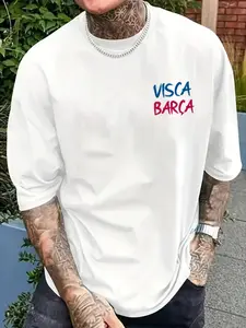 Men's Barcelona T-Shirt for Fans, Double-Sided Print Casual Streetwear Short Sleeve Round Neck Tee, Perfect for Daily Wear, Fitness and Gym, Stylish Fashion Fitted Top