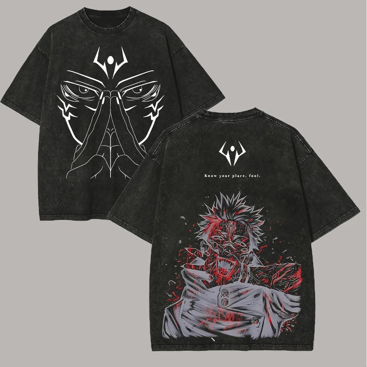 Men's Vintage Distressed Short-Sleeve Washed T-Shirt - Unisex Jujutsu Kaisen Ryomen Sukuna Printed Menswear Top