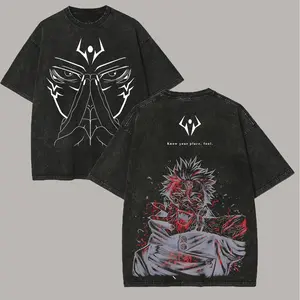Men's Vintage Distressed Short-Sleeve Washed T-Shirt - Unisex Jujutsu Kaisen Ryomen Sukuna Printed Menswear Top