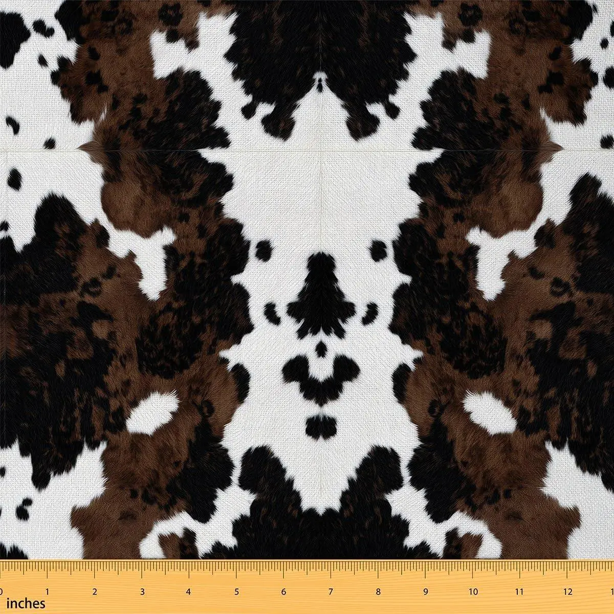 Cowhide Patterns Farmhouse Style Decorative,Highland Cattle Cow Skin Print Outdoor Fabric,Brown White Animal Theme Fabric Home Decor