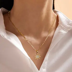 PVOOVI Gold Necklaces for Women Dainty 14K Gold Plated Circle Sun Chunty Necklace Simple Choker Long Necklaces Jewelry Gift Trendy for Women