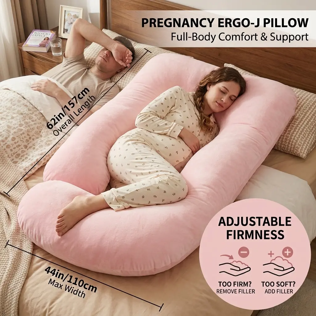 J-Shaped Full Body Maternity Pillow, Pregnancy Support Pillow with Removable Washable Cover, Full Support from Back to Legs for Comfortable Prenatal Sleep, Perfect Halloween & Christmas Gift for Expecting Mothers