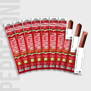 Primal Eats Pepperoni W/Mozzarella Beef Brisket Meat Sticks,  - 17g Lean Meat Protein Keto, Paleo, Carnivore, Gluten Free, low Sugar Beef Jerky Snack Stick
