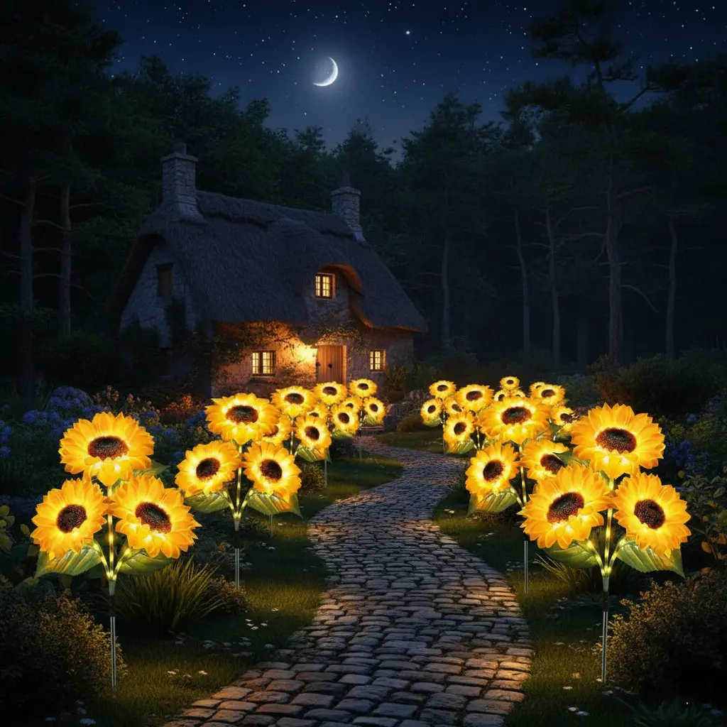 4/8 packs of LED solar sunflower garden stake lights, large 14 cm flower heads, 65 cm tall, IP65 waterproof, realistic outdoor home decor for lawn and patio, built-in solar LED lights decorative lamps for curb appeal, night illumination