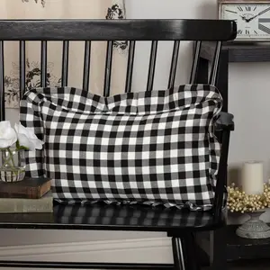 Vintage Check Black Ruffled Pillow Cover 20Lx12W