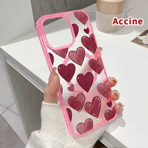 Valentine's Day Hearts in Harmony Pattern Magnetic Phone Case for iPhone 16 15 14 Pro Max 13 12 11 XR XS E Plus Clear Crystal Drop-proof Slim Silicone Shockproof Transparent Protective Cover Supports Wireless Charging