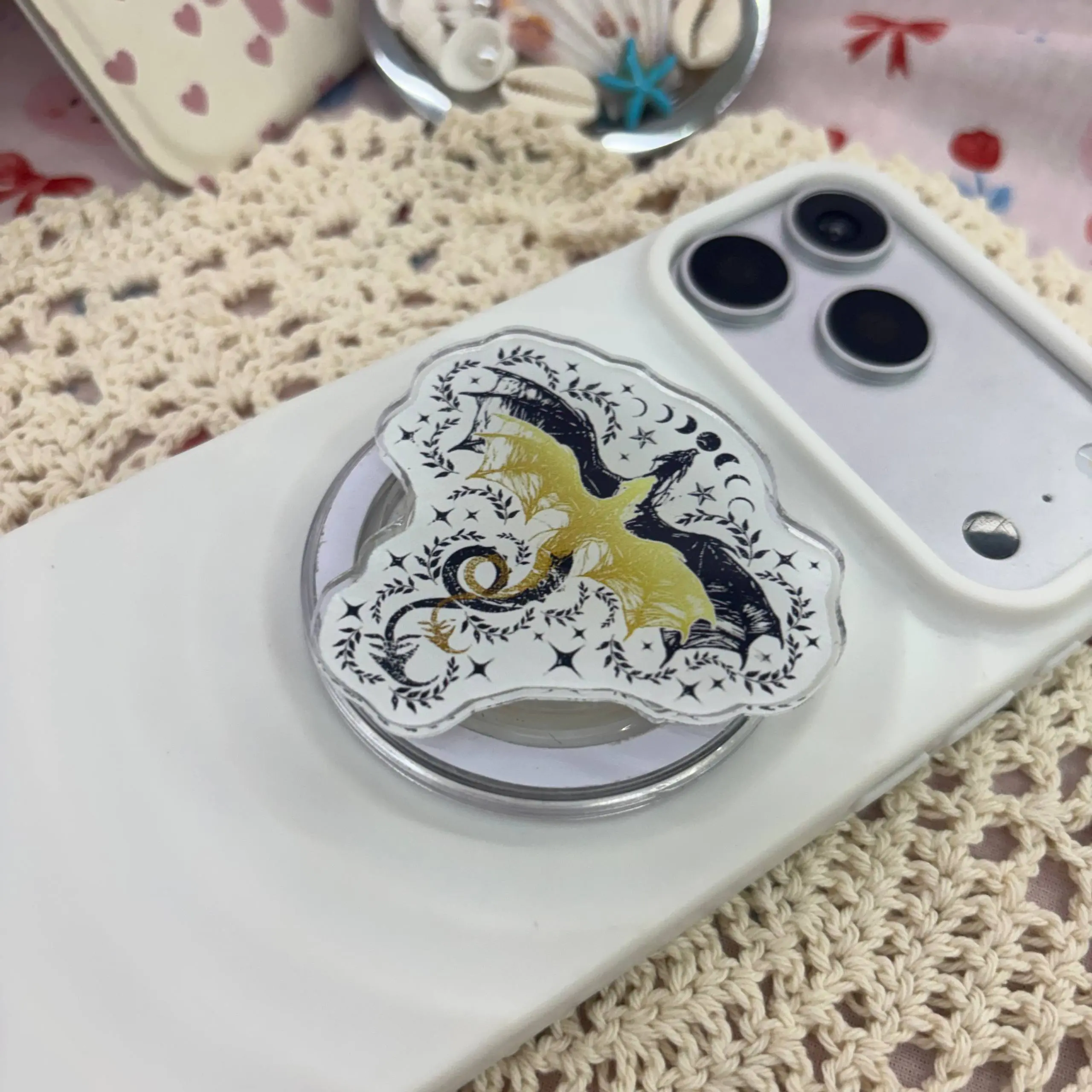 Fantasy Dragon MagSafe Phone Grip Acrylic GripTok - 2D Magical Dragon Cell Phone Stand Holder, Bookish Fantasy Gift for Teens Adults