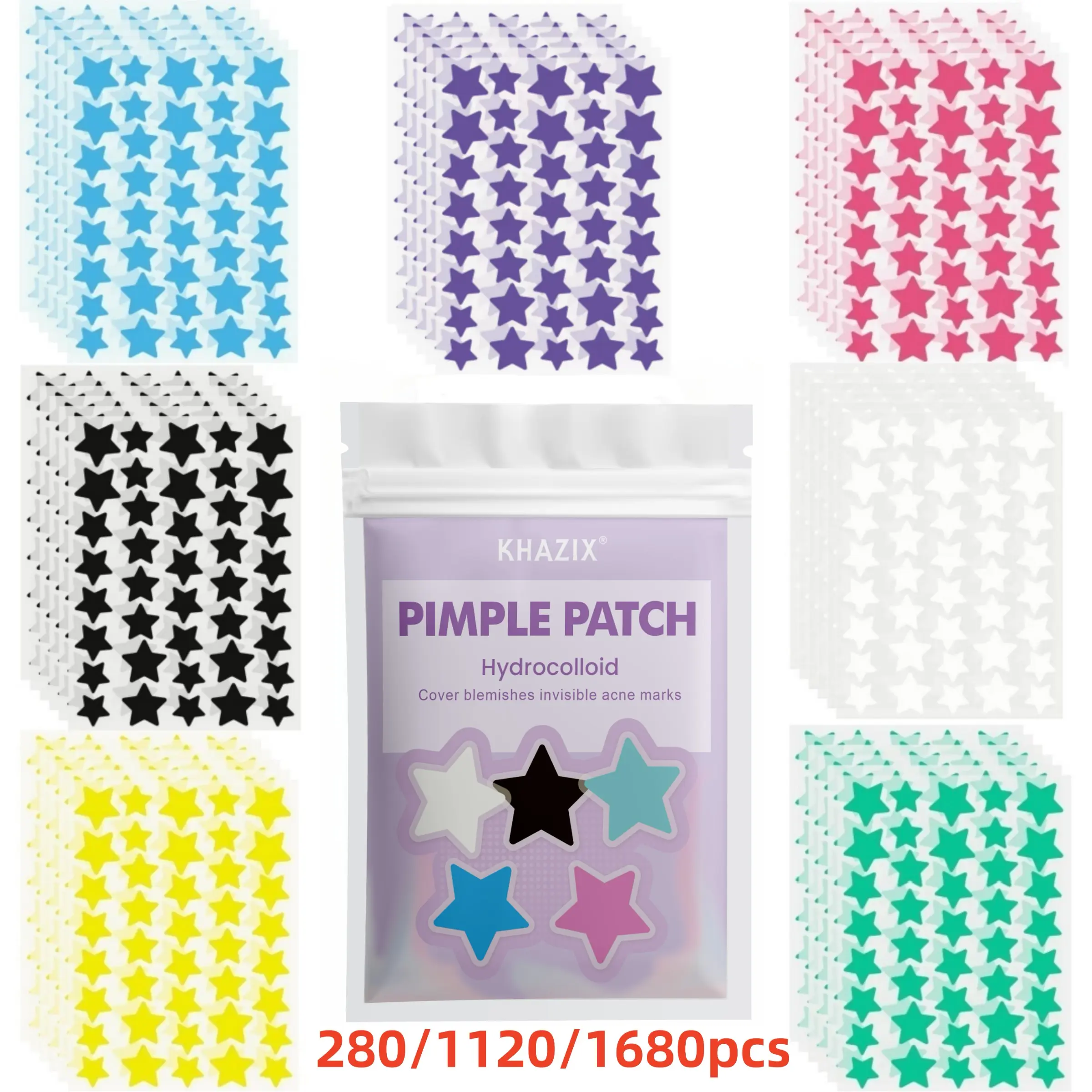 Colorful Star-Shaped Hydrogel Patches, Acne Pimple Patch, Blemish Patches, Soft Non-Irritating, Daily Facial Use, Long-Lasting Adhesive, Personal Care, Acne Stickers, 280/1120/1680 Pcs