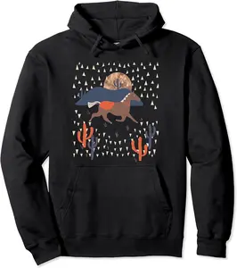 PowWow Wild West Horse Native American Cactus Indian Tribal Pullover Hoodie - Clydebell Shop 79B09ML5D9WT