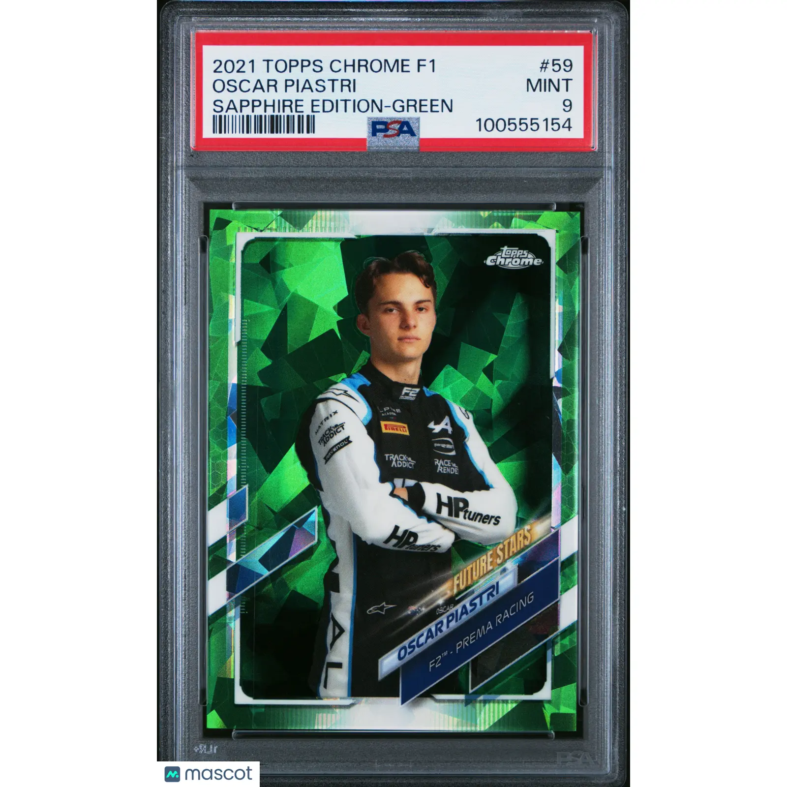 2021 Topps Chrome Formula 1 Sapphire Edition Oscar Piastri #59 Green PSA 9