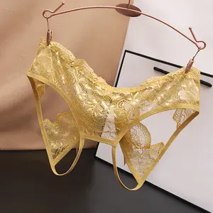 Sexy Women's Seamless Transparent Lace Low Waist Plus Size Crotchless Hollow Out Easy Wear Triangle Panties Womenswear Bridal