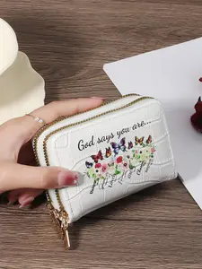 Fashionable Butterfly & Letter Pattern Zipper Coin Purse, Casual Versatile Credit Card Holder, Card Holder Organizer, Trendy All-match & Exquisite Short Wallet for Birthday Gift