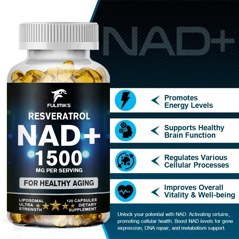 NAD+Resveratrol, Anti-Aging, Helps Boost Energy, Promotes Cellular, Brain & Skin Health, Supports Muscle Vitality, 120 Capsules