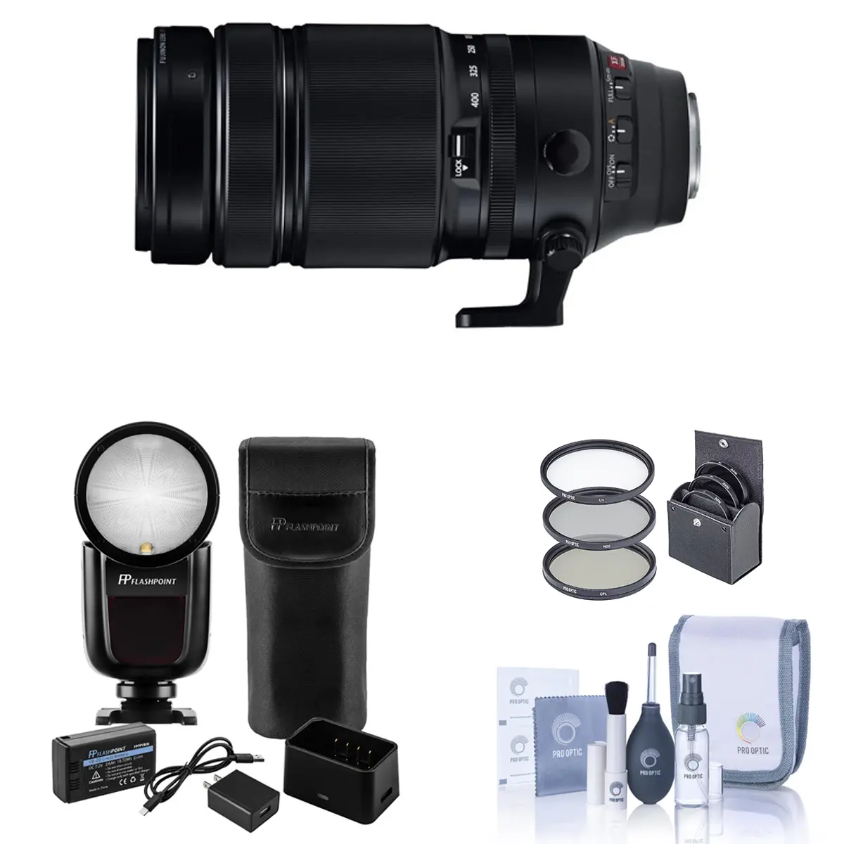 Fujifilm XF 100-400mm f/4.5-5.6 R LM OIS WR Lens, Bundle with Zoom Li-on X R2 TTL Flash and 77mm Filter Kit