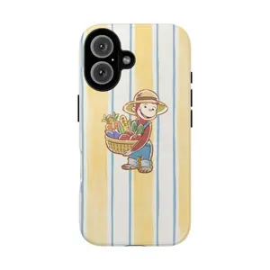 Farmer Monkey Tough Phone Case For iphone 17 pro case 16 max plus air 15 14 13 & For Samsung Galaxy S25 S24 Ultra Galaxy A15 A16 5G, Curious Geogreee Phonecover with Cute Cartoon and Fruit Basket, Cartoon Kids, Gift for fans