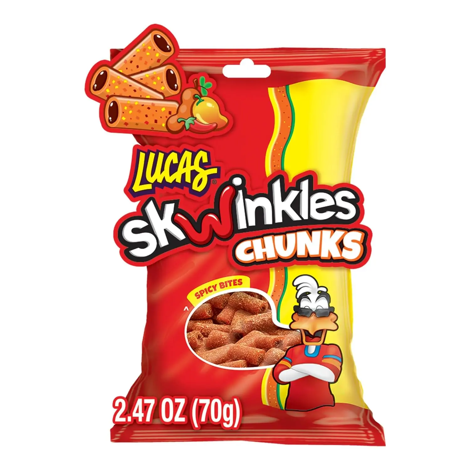 Skwinkles Mango-Flavored Corn Candy Chunks with Tamarind Filling - Artificial, 2.46oz Pack of 12, Natural Sweet-Salt-Sugar Blend, ASMR Food for Pick and Mix Snacks, Wedding Favors