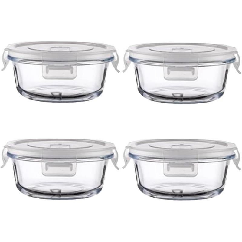 4Pack Round Glass Storage Containers With Lids, 1.5 Cup Round Meal Prep ...