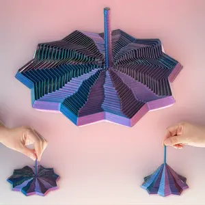 3D Printed Expanded Sensory Fidget Star with Handles, Colorful Fractal Hexagon Whirling Spiral Toy for Stress Relief (Home Care Duster Accessory)