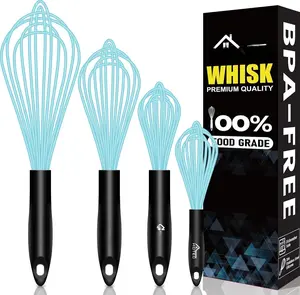 4 count  Whisks Set, Wire Balloon Whisks Egg Beater, Non-slip Handle Whisk for Non-stick Cookware  for Cooking, Stirring, Beating and Blending (Blue)
