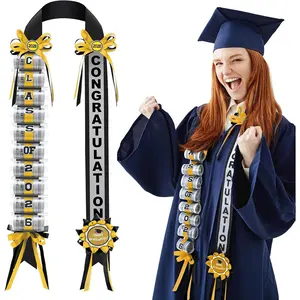 Graduation Money Lei Class of 2026 Ribbon Lei Gift Graduation Cash Gifts Pull Ideas for High School College Party Supplies(Black and Gold,Classic)