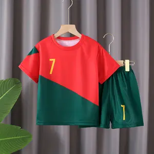 Customizable Two-Piece Boys' Quick-Dry Soccer Set - Number 7 Jersey for Match/Training - Soccer Team Uniform Short-Sleeve And Short Pants Set, for Outdoor