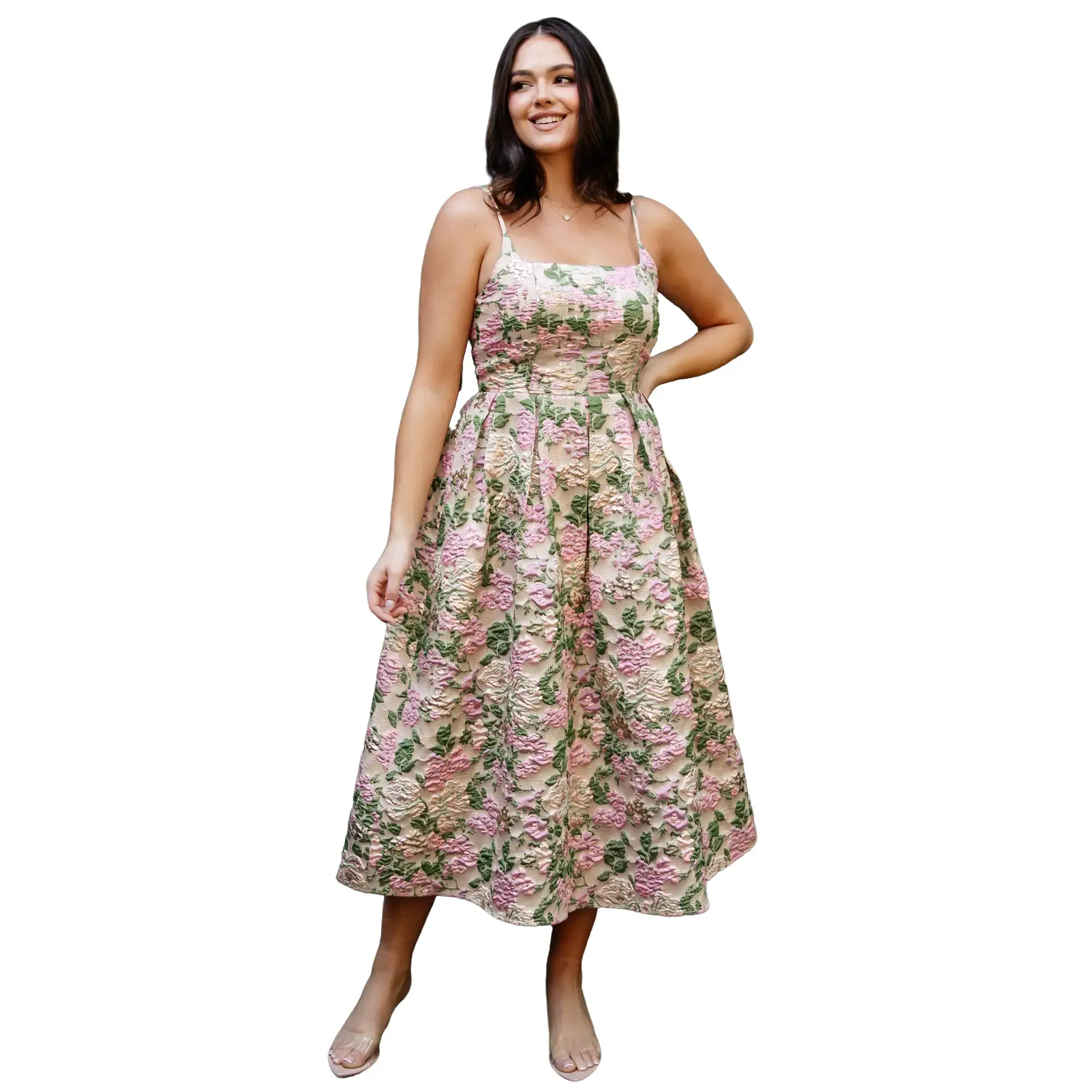 Antoinette Embossed Midi Dress | Champagne Multi Floral - TikTok Shop