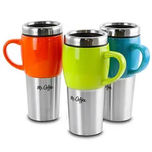 Mr. Coffee Traverse 3 Piece 16 Ounce Stainless Steel and Ceramic Travel Mug and Lid in Red, Blue and