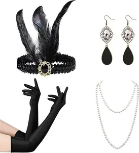 4Pcs Women 1920s Flapper Set,Roaring 20s Headband Headpiece Costume Accessories for Halloween Party Cosplay - Home Improvement.