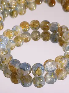 50pcs 10mm Deep Sea Twilight Glass Beads, Navy & Matte Mustard, Snowflake Crackle Texture, DIY Jewelry Making Supplies