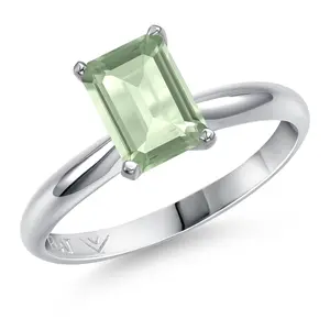 Gem Stone King PT900 Platinum 900 Gemstone Birthstone Engagement Ring For Women | Emerald Cut 8X6MM | Wedding Anniversary Promise Ring For Women | Size 5,6,7,8,9