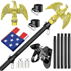 Flag Pole for Outside House, Outdoor Black Heavy Duty Porch 6 FT Flag Pole Kit, for Residential or Commerical,  Free Flagpole (Include  3 X 5 Flag, Wall Mount Holder,  Shaped )