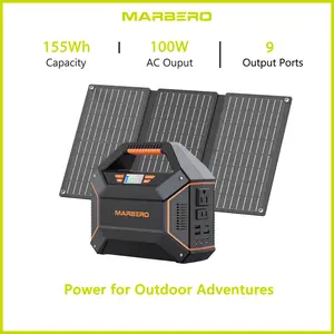 MARBERO 155Wh Solar Generator with 30W Solar Panel Portable Power Station 2 x 100W  AC Outlets(150W Surge) 9 Output Ports Built-in Flashlight for Home Camping Hurricane Emergency
