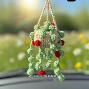 Red Flower String of Pearls Car Hanging Plant Accessories for Women interior accessory automotive decoration