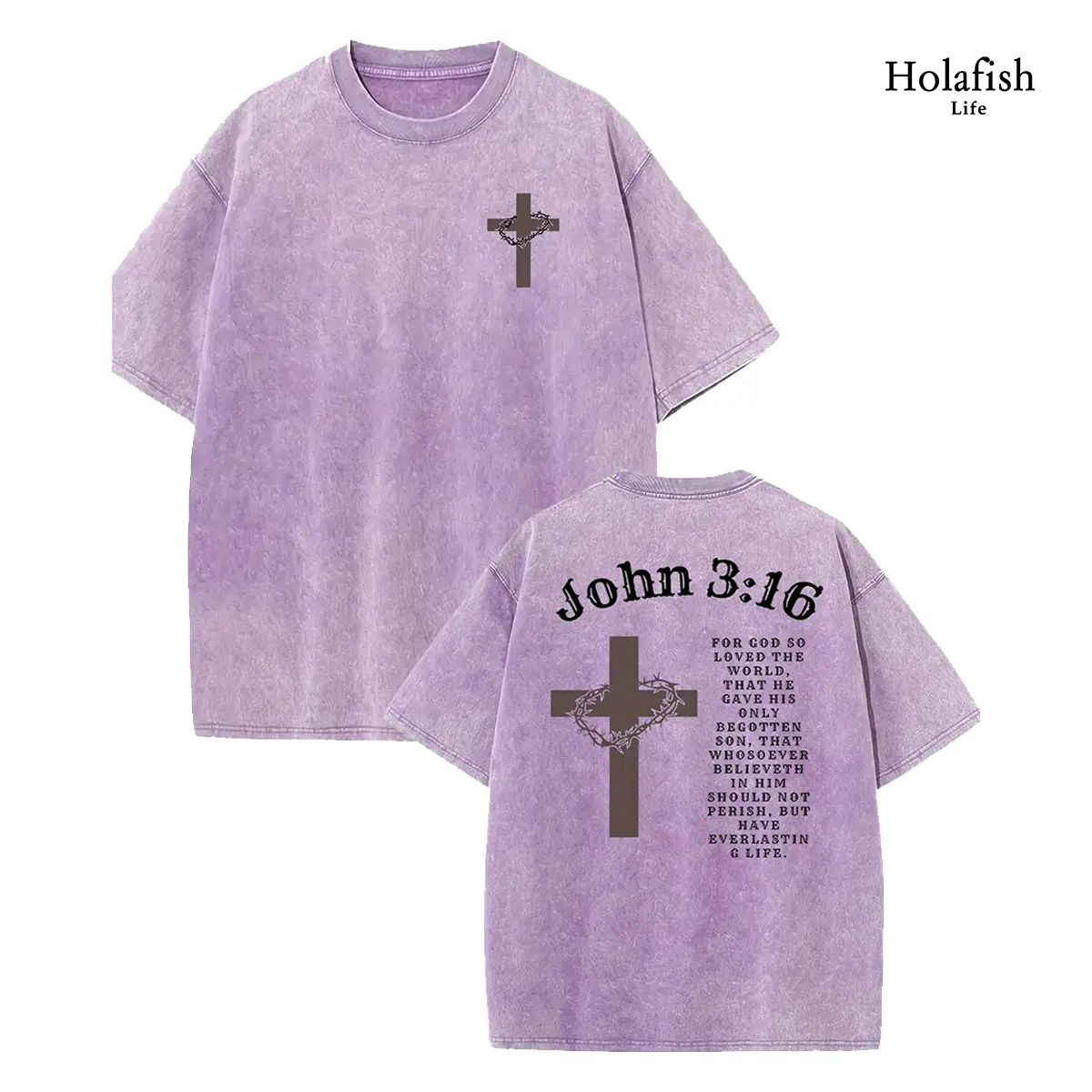 Women's Vintage Graphic Tee in Acid Wash Cotton, Comfortable Baggy Short Sleeve Top with John 3:16 Cross, Shortsleeve, Loose, Retro, John 3:16 Text, Baseball, Street, Round Neck, Not Easy To Roll Edges, Piece, Neat And Firm Wiring
