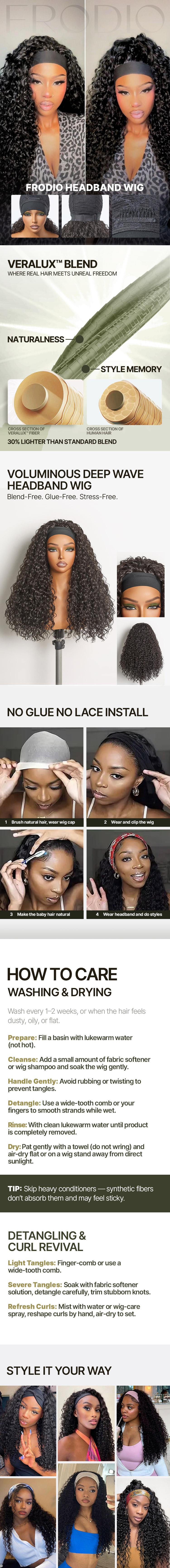 [Blend]Frodio Veralux™  Blend Human Hair 22" Deep Wave Headband Wig – Glueless, Beginner-Friendly, Curly Elastic Band Wig