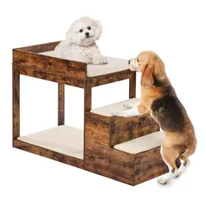 VEVOR Pet Bunk Bed with Stairs, Dog/Cat Window Perch, Multi-Level Bed Window Perch Dog Bedside Sleeper, Lounge Elevated Seat Platform with Foam Cushion, Pet Bed Couch for Bedside Indoor Use (Beige)