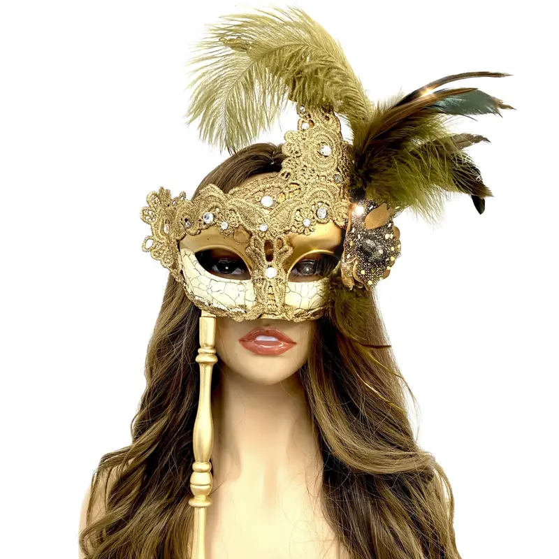 Men’s Steampunk Masquerade Mask – Gold Metal Venetian Filigree (One Size)