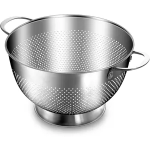 Stainless Steel Colander for Kitchen | 5 Quart Durable Rice and Pasta Strainer with Handle |  Handles | Nesting Design | Rust-Resistant & Dishwasher Safe