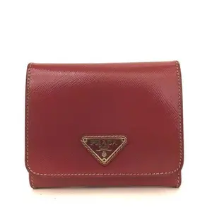 Pre-owned other Small Leather Goods PRADA Logo Plate Saffiano Leather Trifold Wallet Pink/3CB0833 11446201071/149237