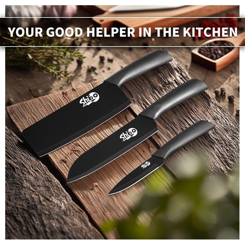 3-piece knife set household chef knife vegetable knife fruit knife set for cutting meat, vegetables and fruits sharp kitchen knives Block