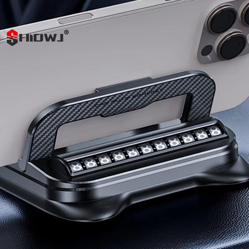 Car phone holder, portable mobile phone holder, stable and durable.In-built parking number plate function, quickly switch to a phone number plate.