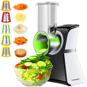 Multi-Functional Rotary Grater with Safety Bar, 5-In-1 Electric Cheese Grater Salad Shooter, 150W Powerful Motor, One-Touch Control, 5 Replaceable Cones, Large Feed Hopper, Compact Household Kitchen Cooking Gadget