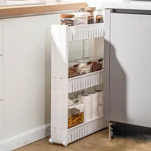 Laundry Room Organizer, Mobile Shelving Unit with 3 Large Storage Baskets, Slim Slide Out Pantry Rack for Narrow Spaces, Space-Saving Design
