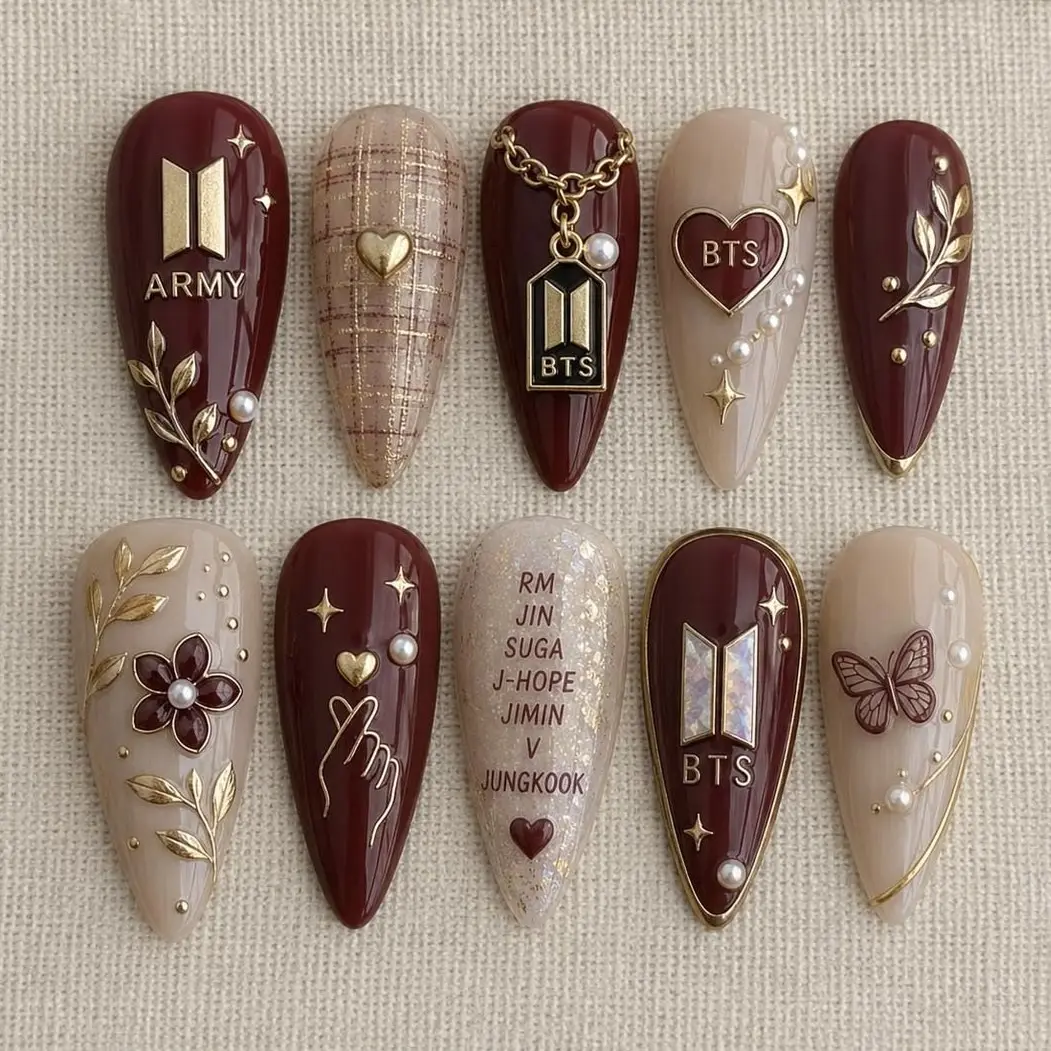 BTS 2026 Tour Inspired Press-On Nails, Army Fan Gift Press Ons, Korean Style Reusable Nails