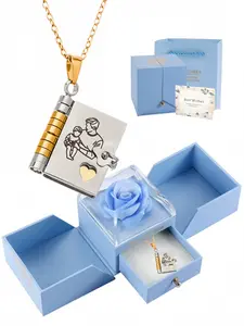 Father Necklace Gift from Son, Engraved Mini Book Pendant Necklace for Dad, Fathers Day Keepsake Jewelry with Luxury Gift Box Card and Gift Bag